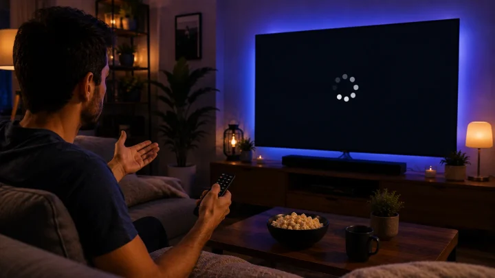 Écran de télévision affichant un chargement, IPTV qui bufferise