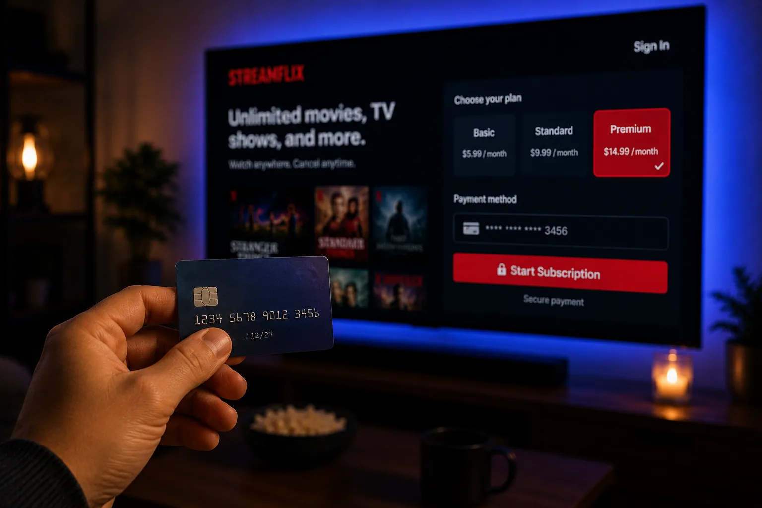 Souscription à un abonnement IPTV payant avec une carte bancaire