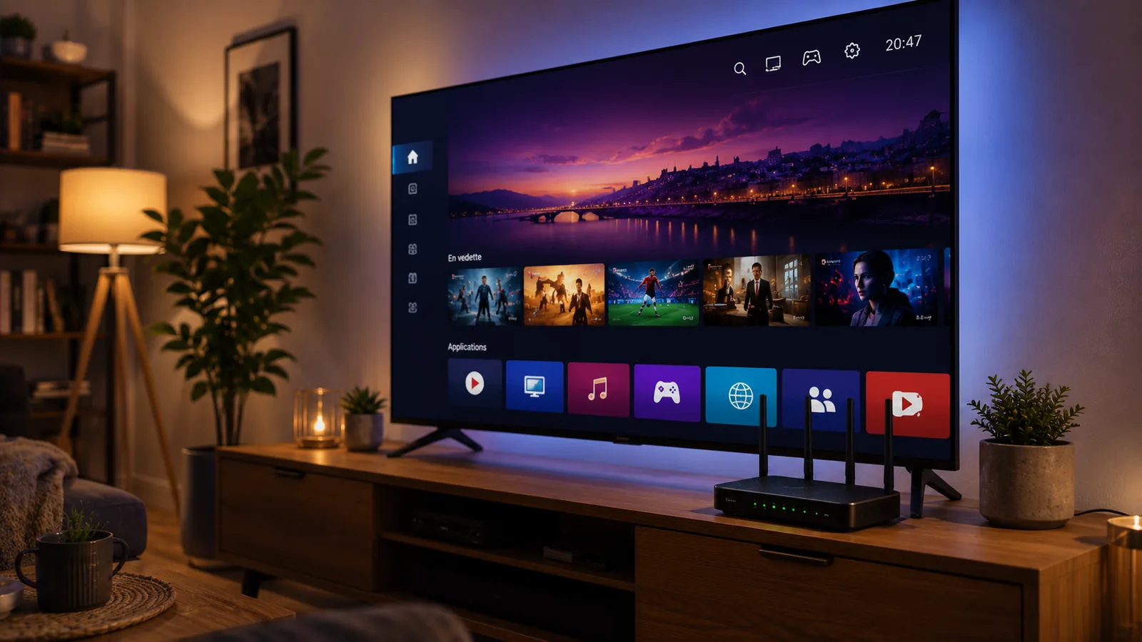 Téléviseur connecté et box internet illustrant le fonctionnement de l'IPTV