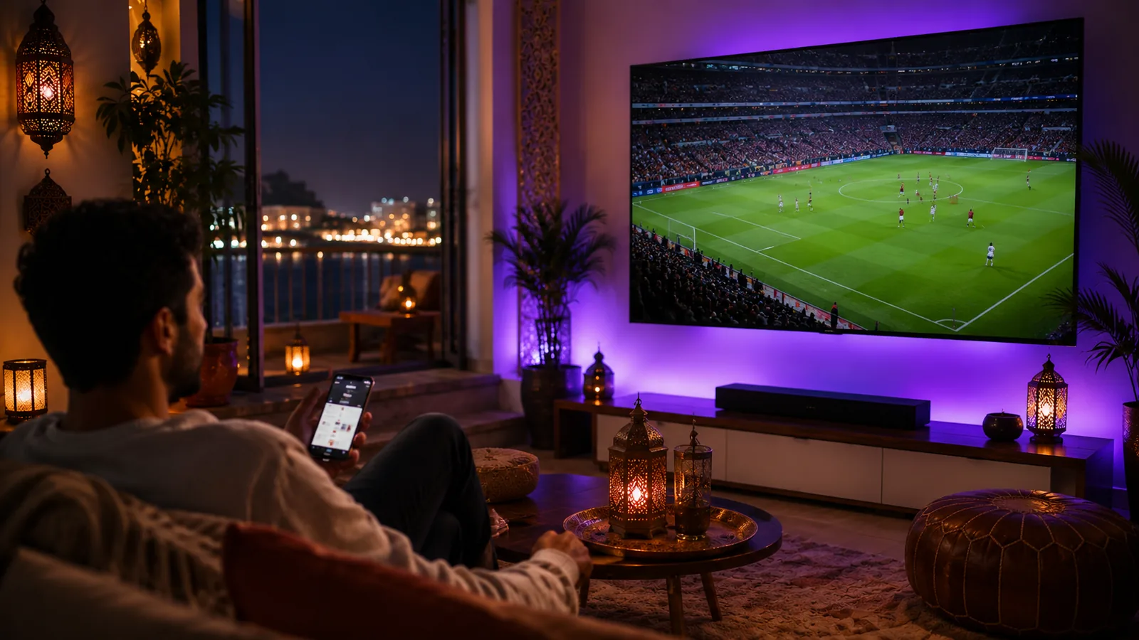Match de football marocain regardé en IPTV sur téléviseur et smartphone