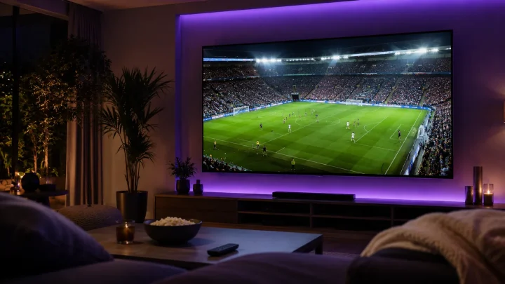 Match de football en direct via IPTV sur un grand téléviseur 4K