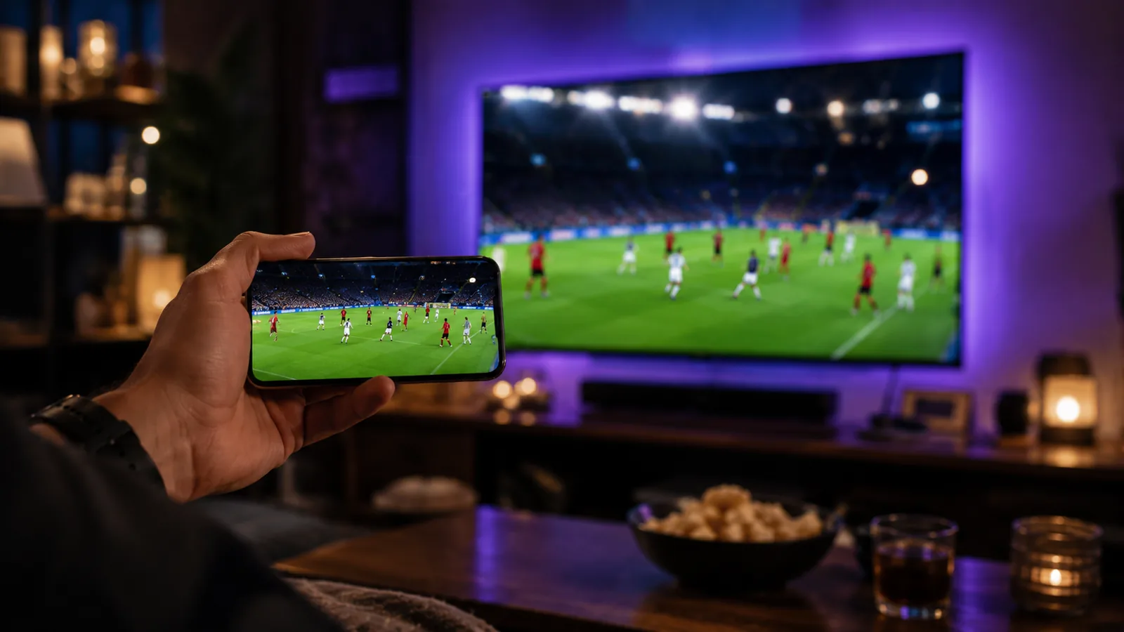 Match de football regardé en IPTV sur smartphone et téléviseur