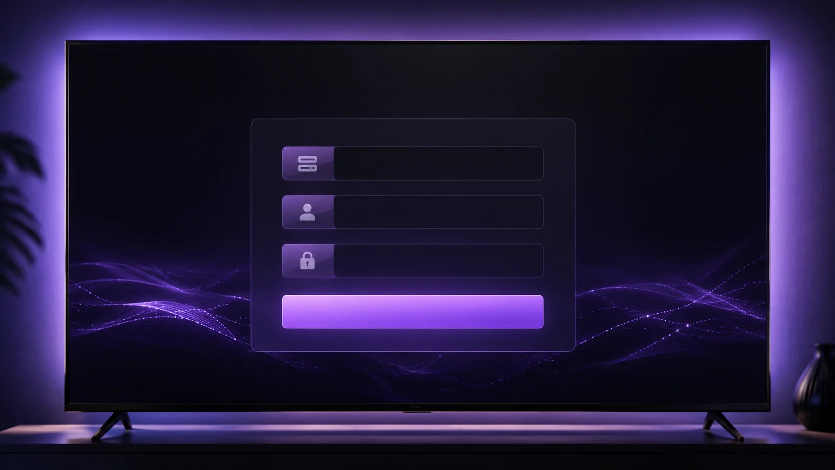 Formulaire de connexion Xtream Codes sur un ecran de TV avec identifiants