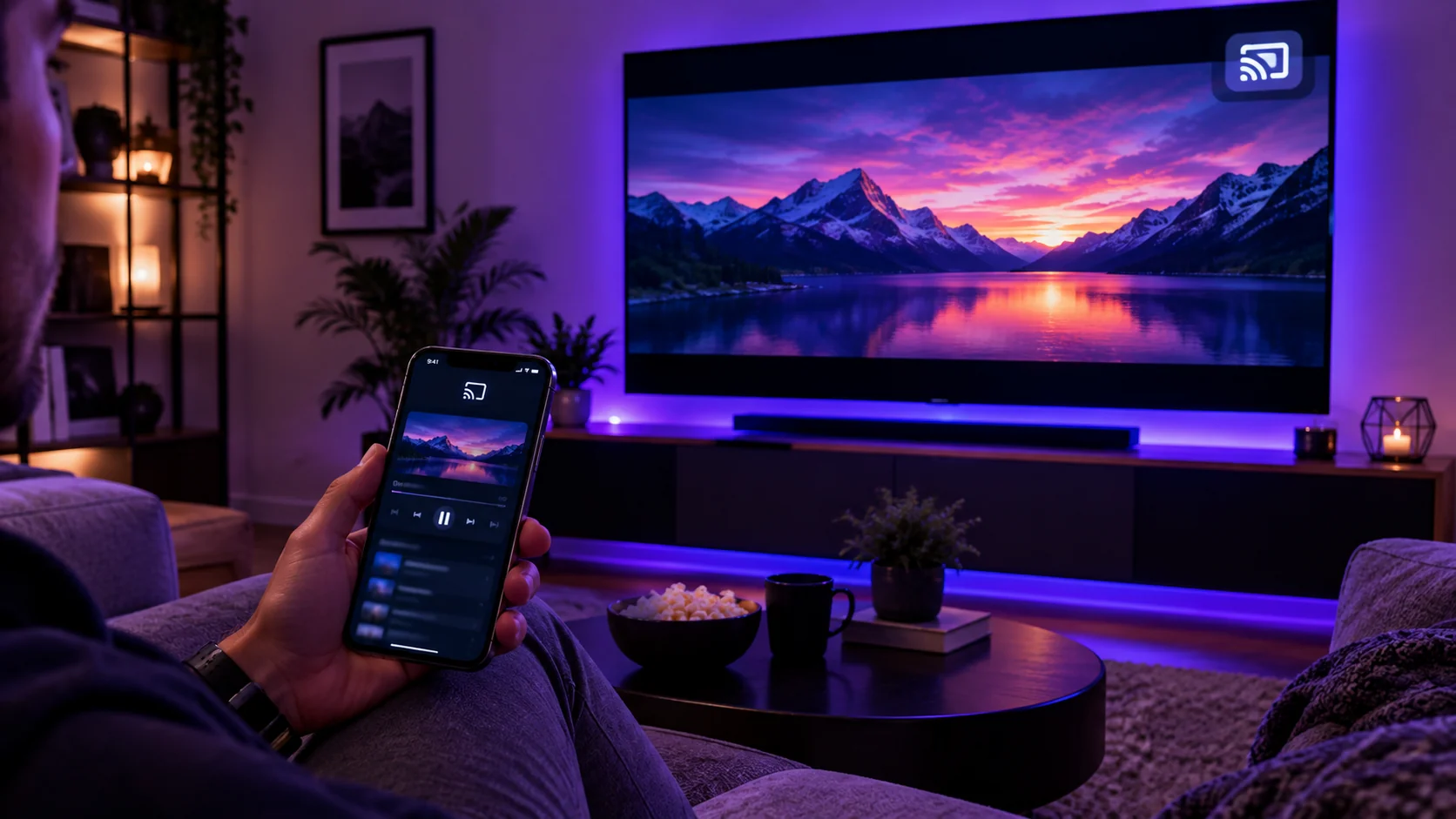 Smartphone en mise en miroir vers une TV pour regarder IPTV